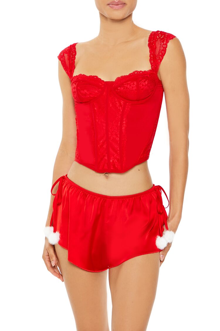  Forever 21 Lace Lingerie Corset Crop Top - high-risk-red - Bonton