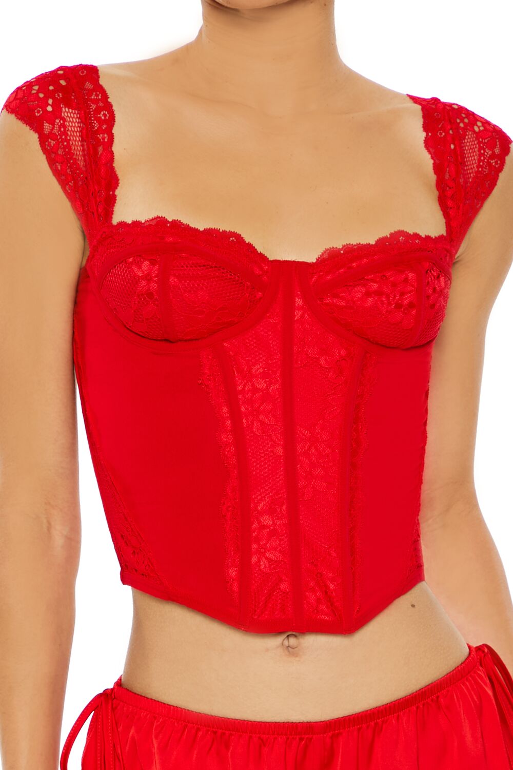  Forever 21 Lace Lingerie Corset Crop Top - high-risk-red - Bonton