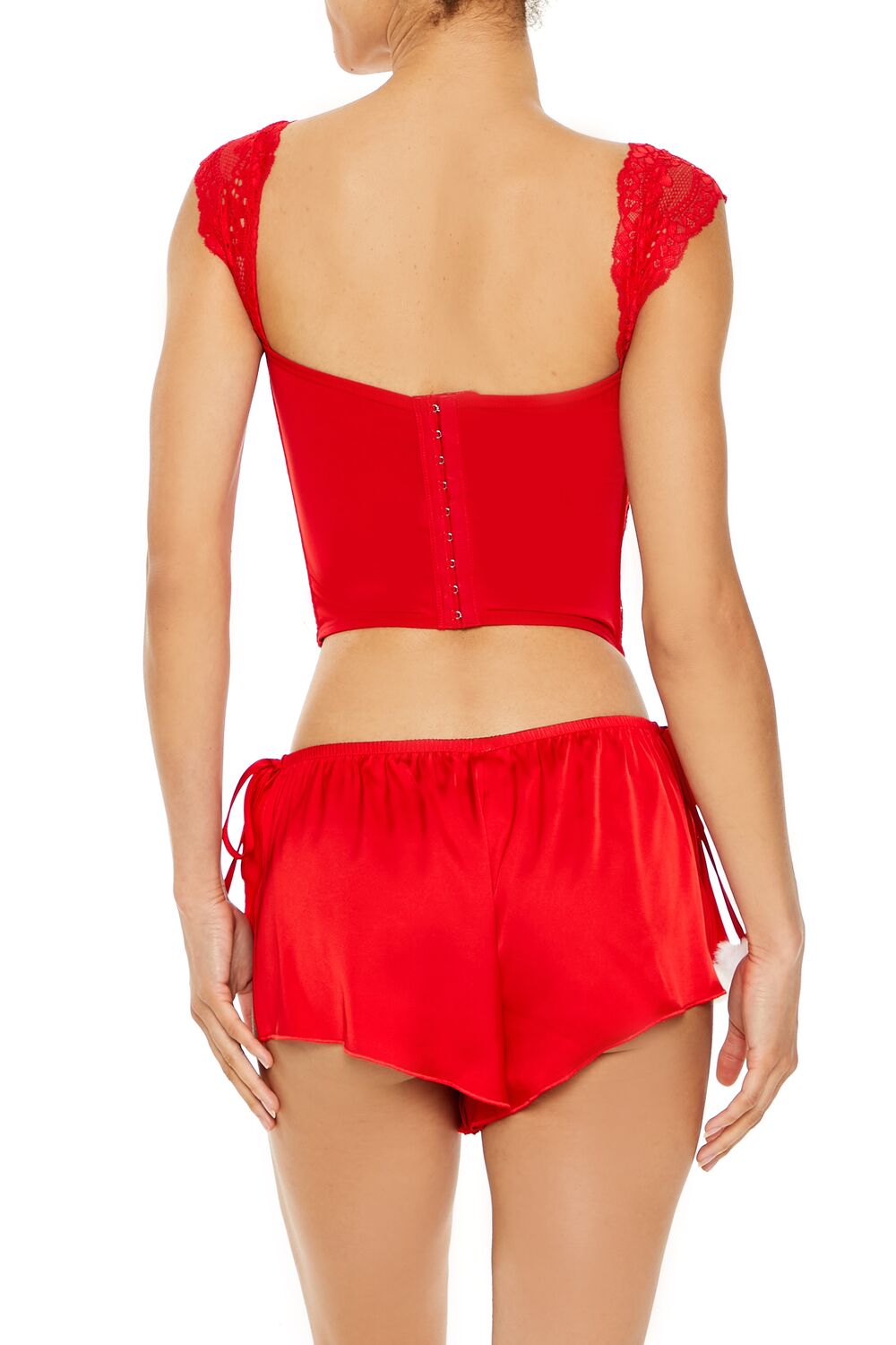  Forever 21 Lace Lingerie Corset Crop Top - high-risk-red - Bonton