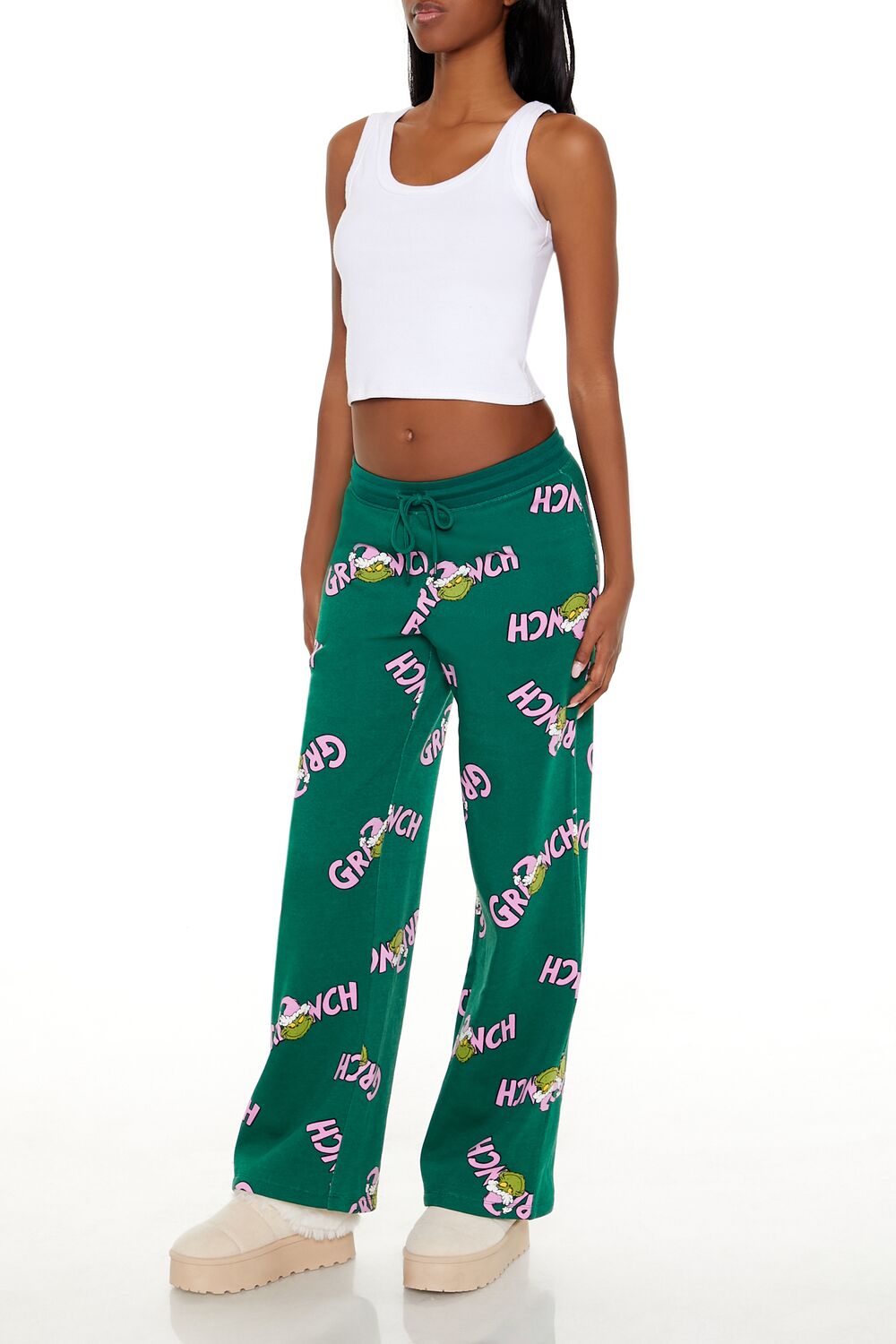  Forever 21 Grinch Print Fleece Pants - green-multi - Bonton