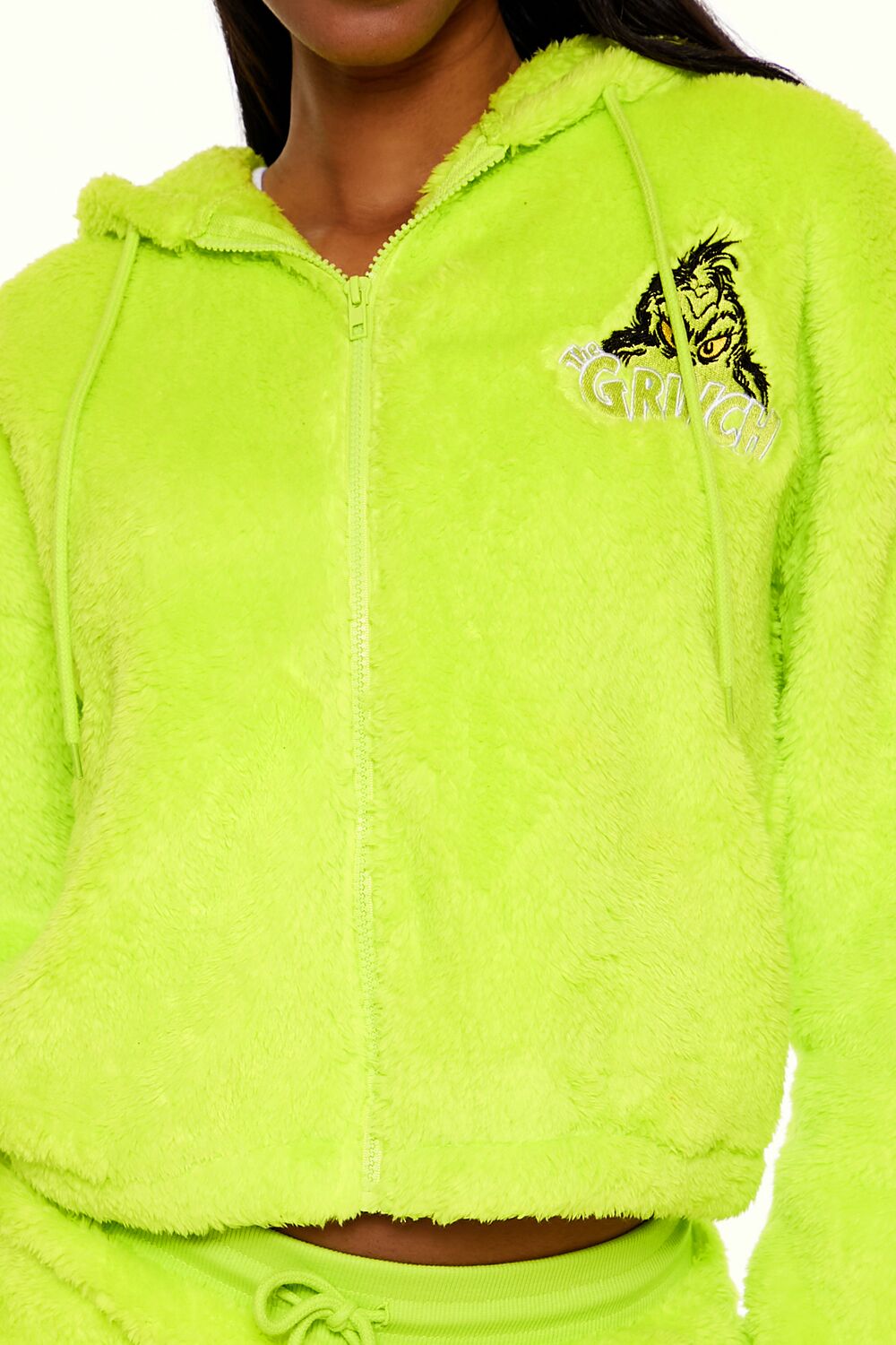  Forever 21 The Grinch Embroidered Zip-Up Hoodie - green multi - Bonton