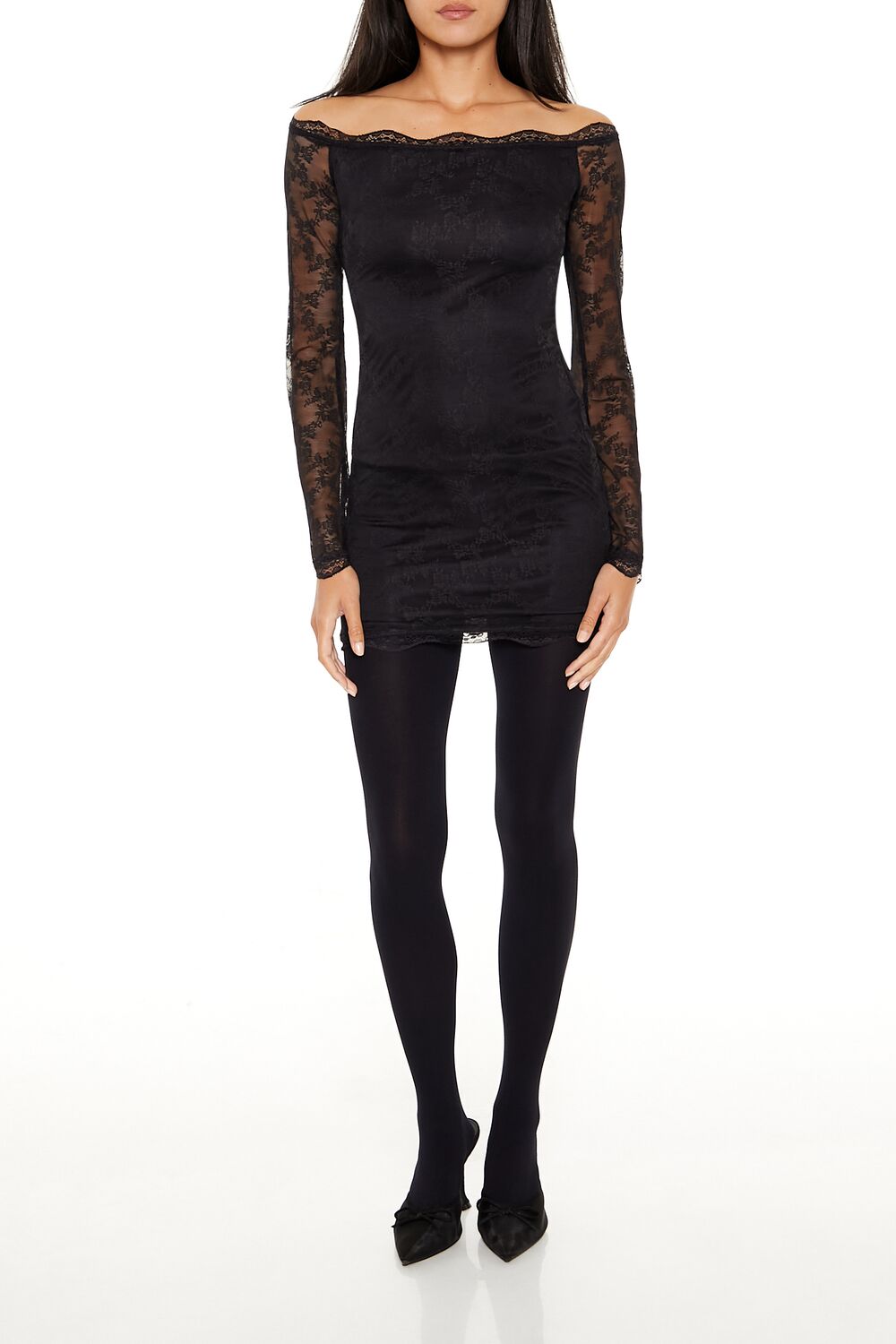  Forever 21 Lace Off-the-Shoulder Mini Dress - black-swatch - Bonton