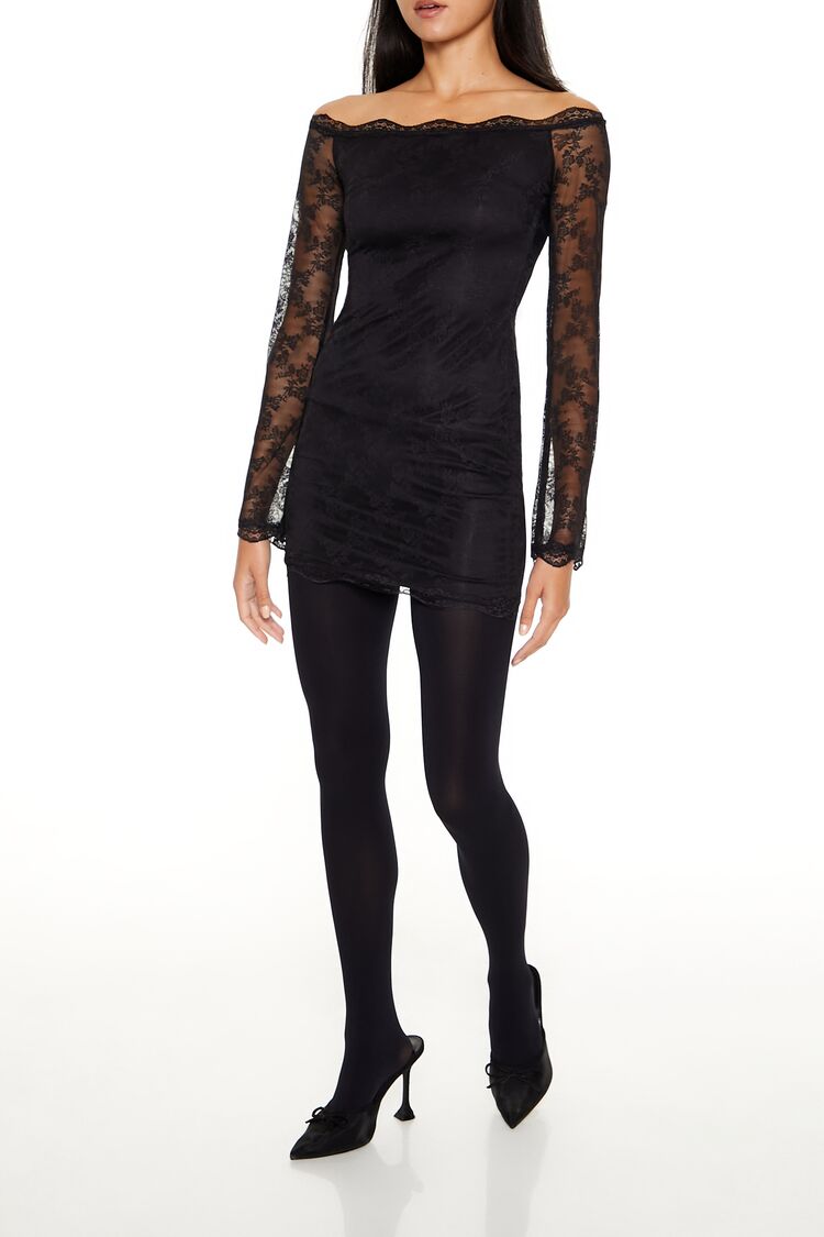  Forever 21 Lace Off-the-Shoulder Mini Dress - black-swatch - Bonton