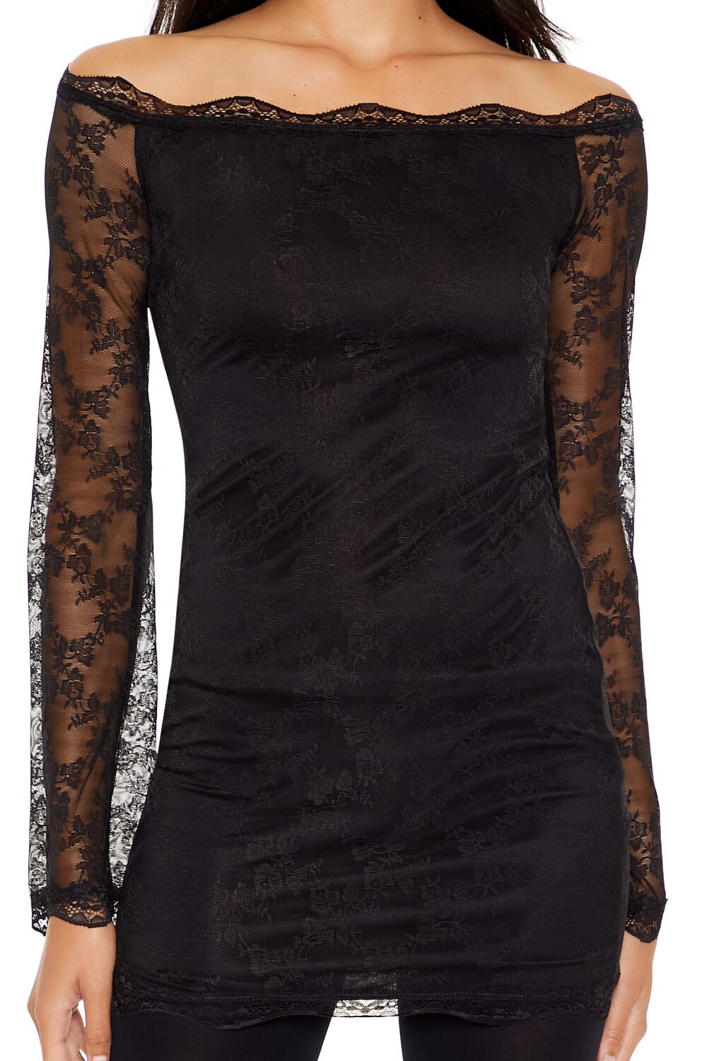  Forever 21 Lace Off-the-Shoulder Mini Dress - black-swatch - Bonton
