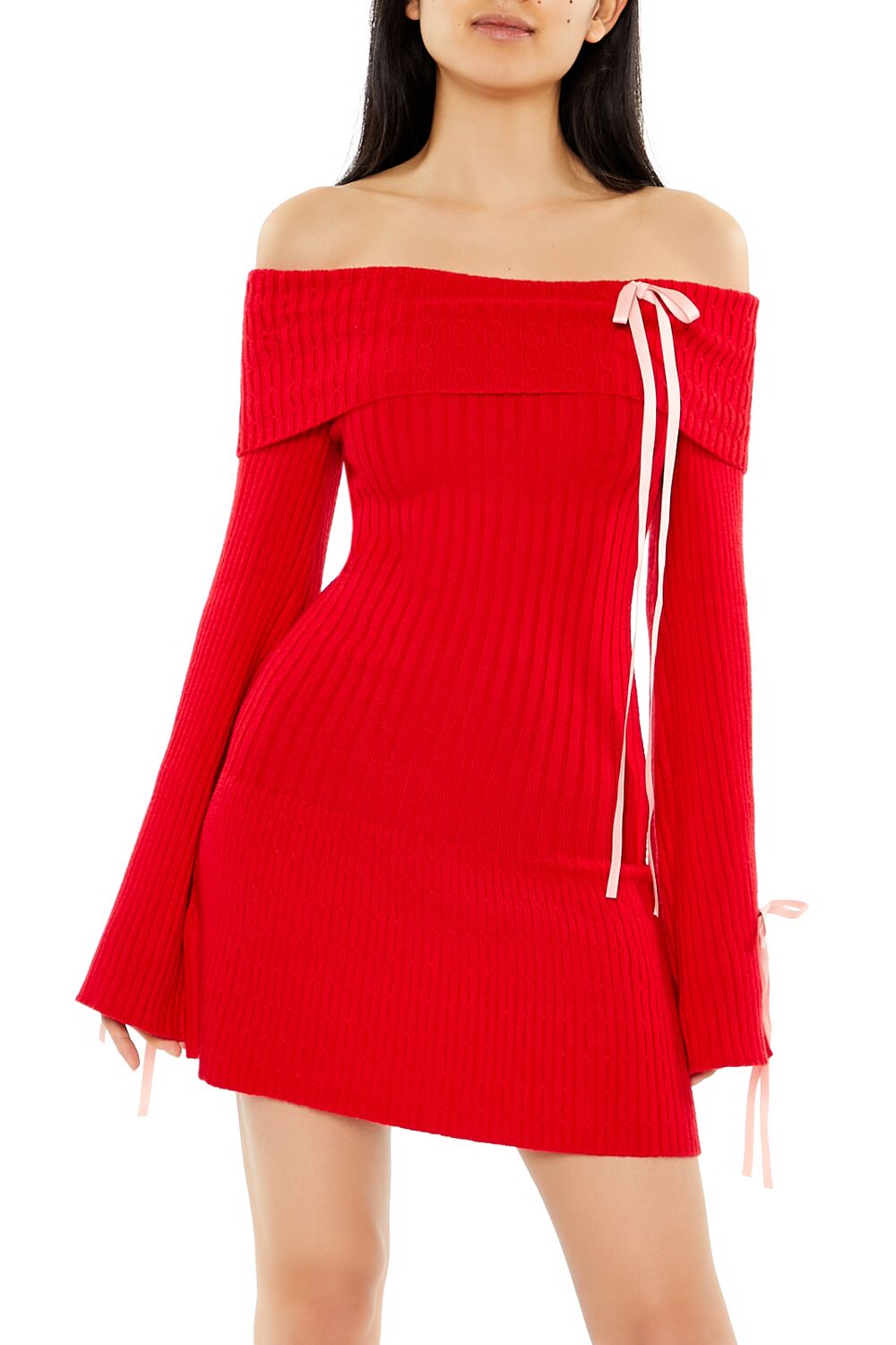  Forever 21 Bow Sweater Mini Dress - red-multi - Bonton