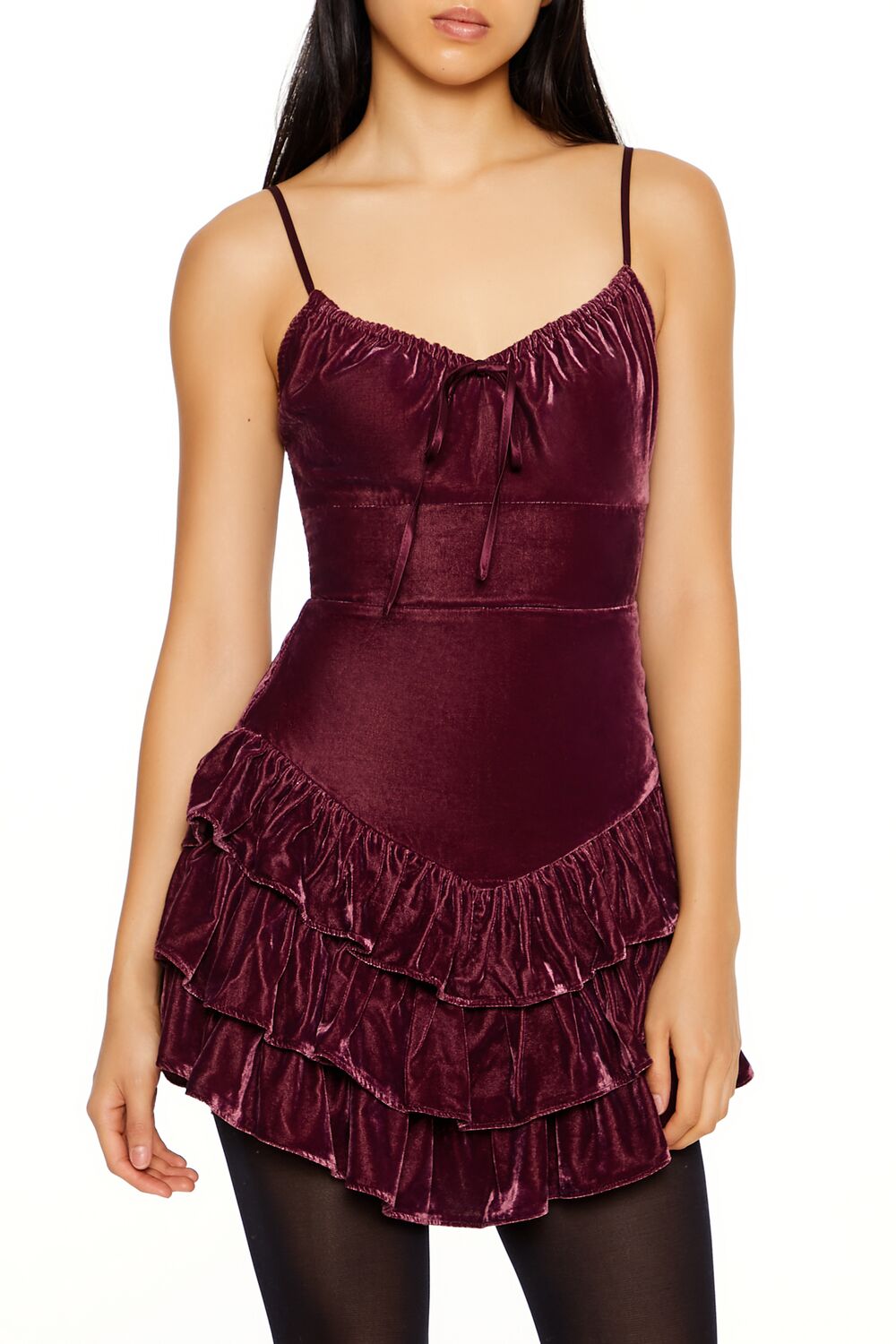  Forever 21 Tiered Velvet Mini Dress - merlot-swatch - Bonton