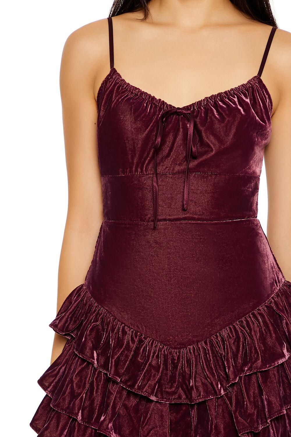  Forever 21 Tiered Velvet Mini Dress - merlot-swatch - Bonton
