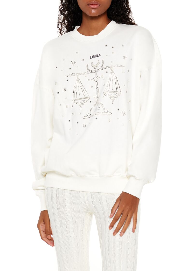  Forever 21 Beaded Libra Pullover - white multi - Bonton