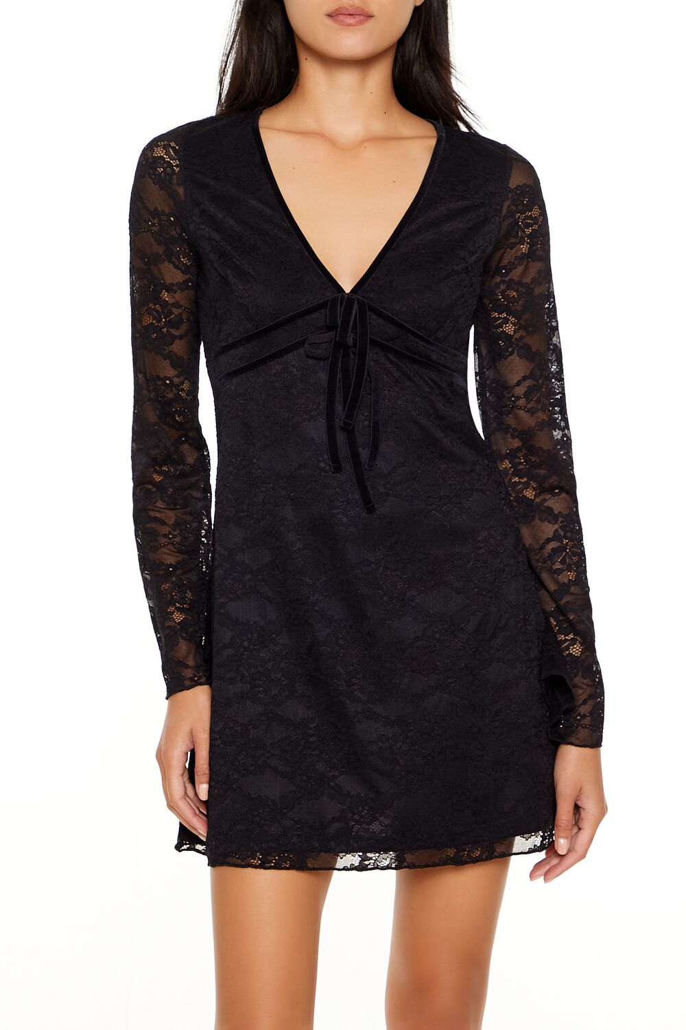  Forever 21 Lace Bow Mini Dress - merlot-swatch - Bonton