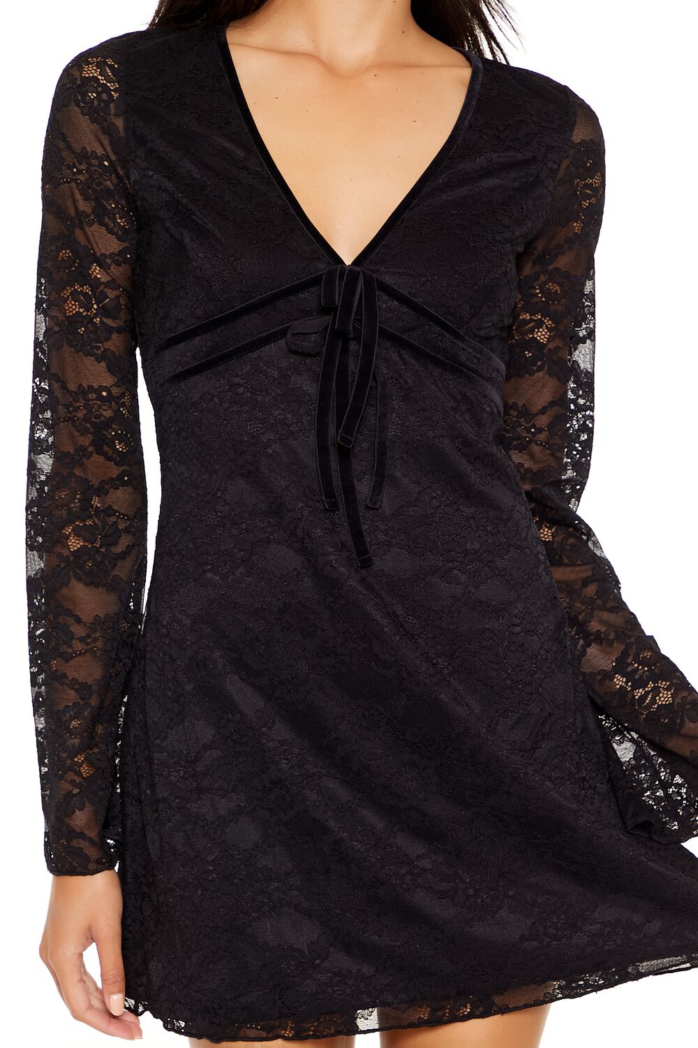  Forever 21 Lace Bow Mini Dress - merlot-swatch - Bonton