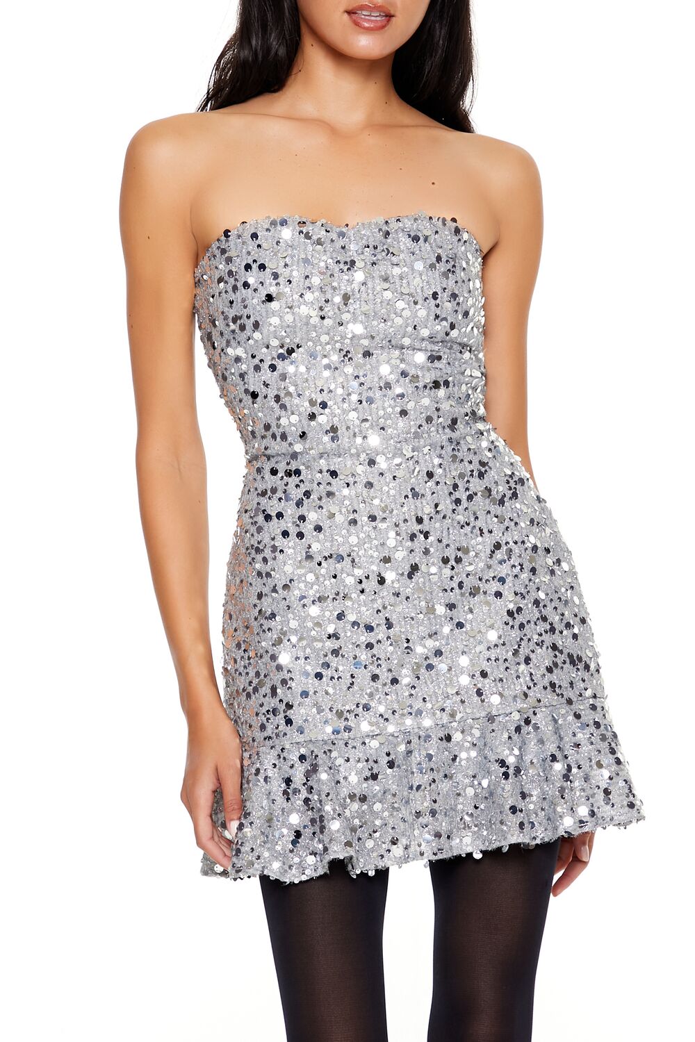  Forever 21 Sequin Sweetheart Mini Dress - silver - Bonton