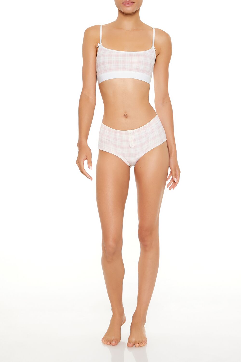  Forever 21 Seamless Plaid Bow Shortie Panties - pink-multi - Bonton