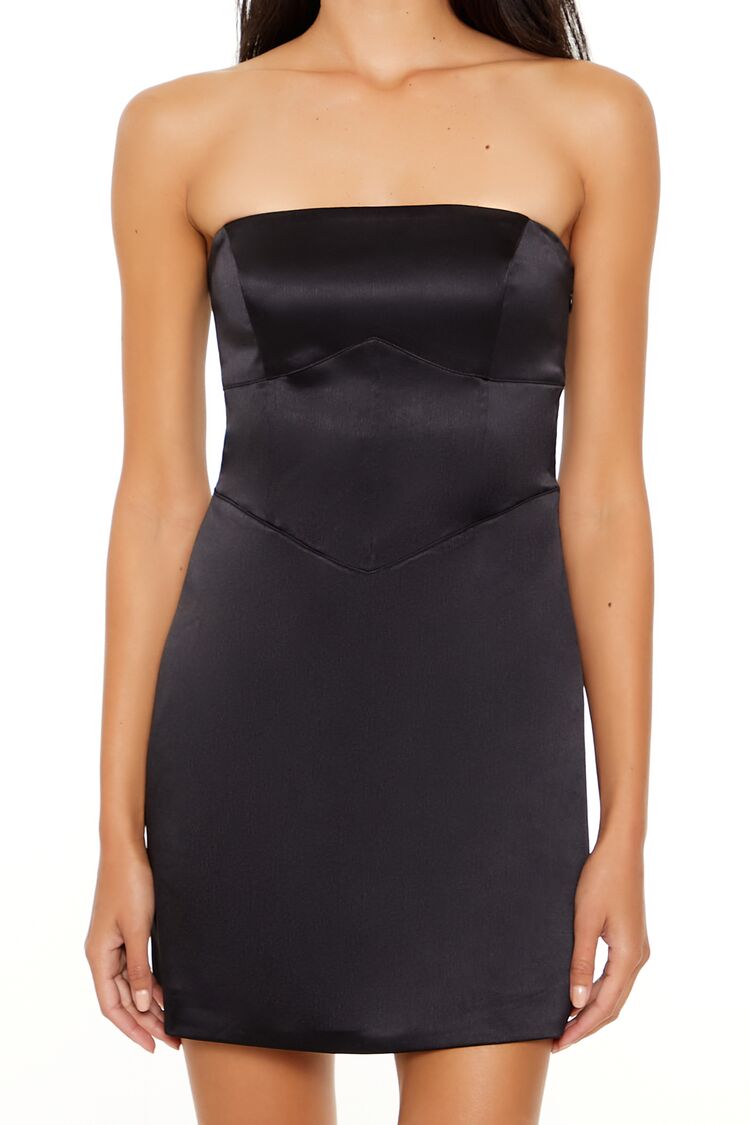  Forever 21 Strapless Satin Lace-Up Mini Dress - emerald-swatch - Bonton