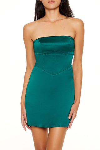 Strapless Satin Lace-Up Mini Dress