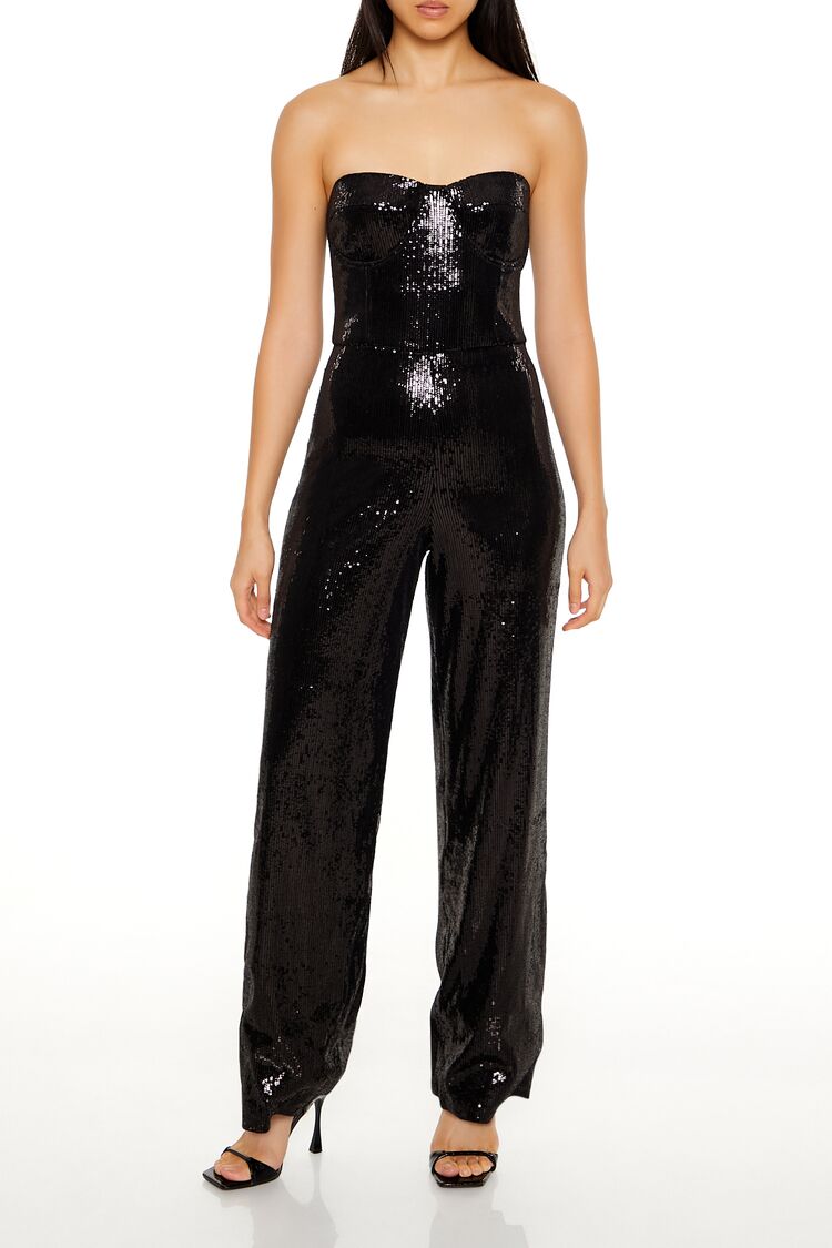  Forever 21 Sequin Sweetheart Jumpsuit - black - Bonton
