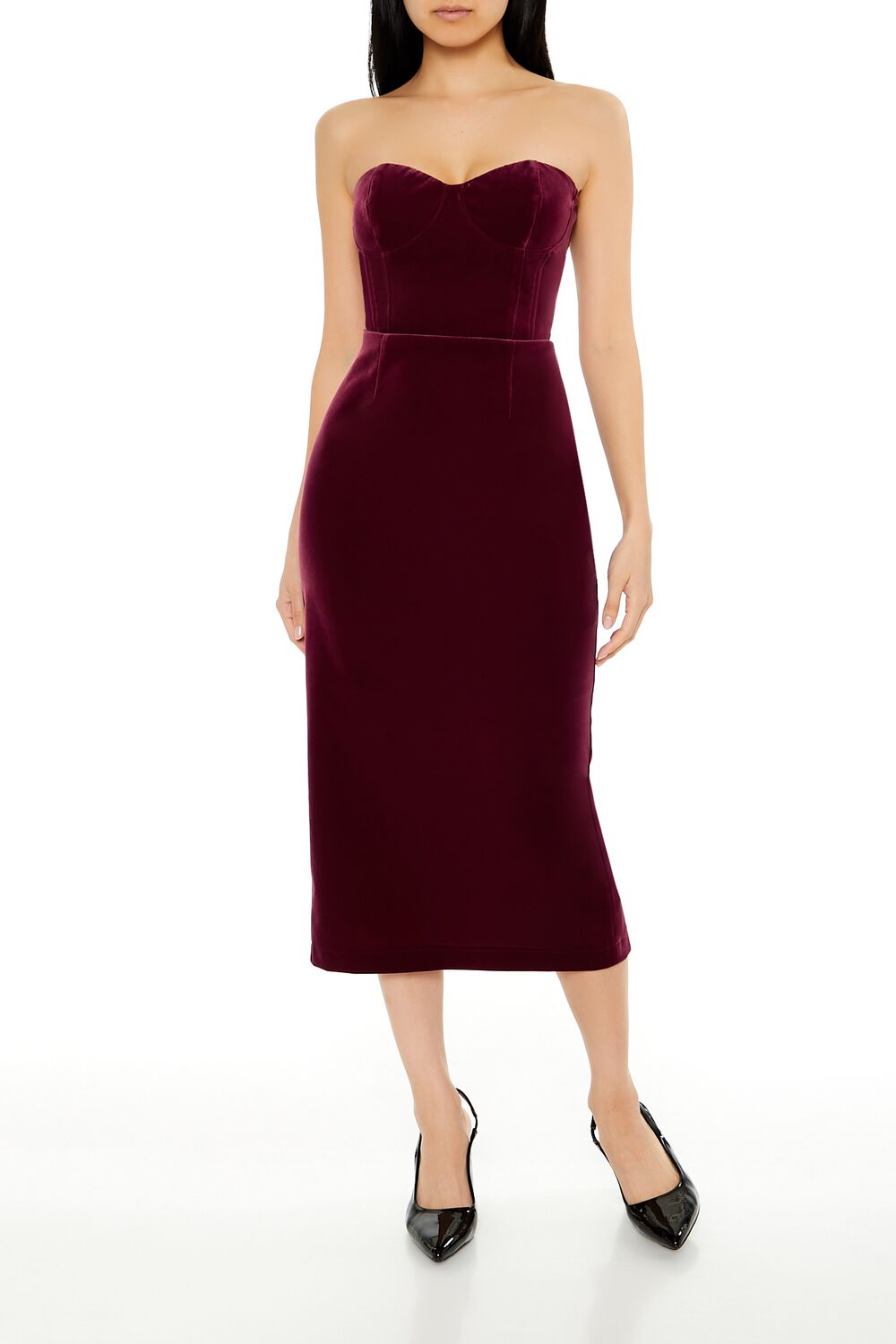  Forever 21 Velvet Sweetheart Midi Tube Dress - burgundy-swatch - Bonton