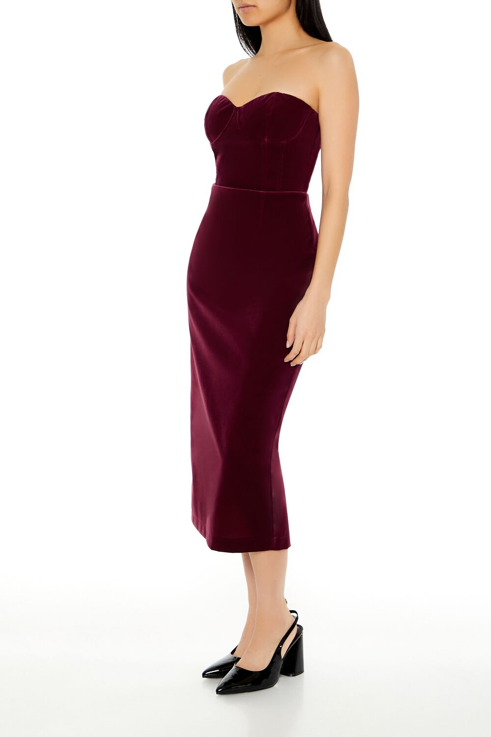 Forever 21 Velvet Sweetheart Midi Tube Dress - burgundy-swatch - Bonton