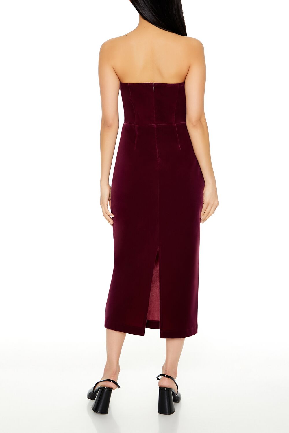  Forever 21 Velvet Sweetheart Midi Tube Dress - burgundy-swatch - Bonton