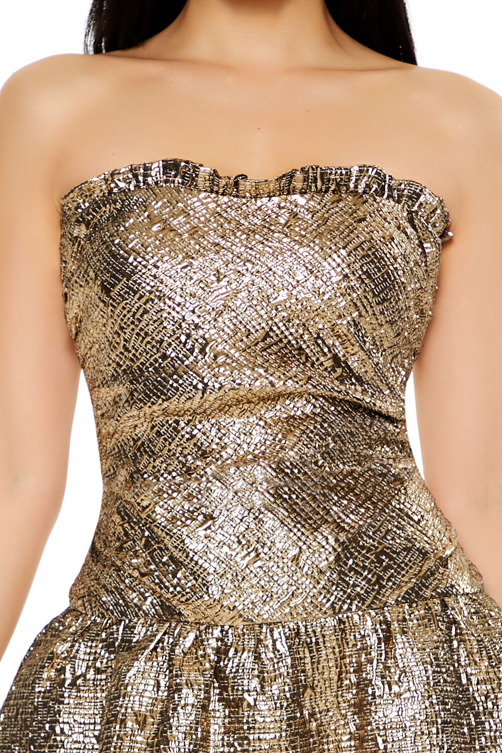  Forever 21 Metallic Ruffle Mini Tube Dress - gold-swatch - Bonton