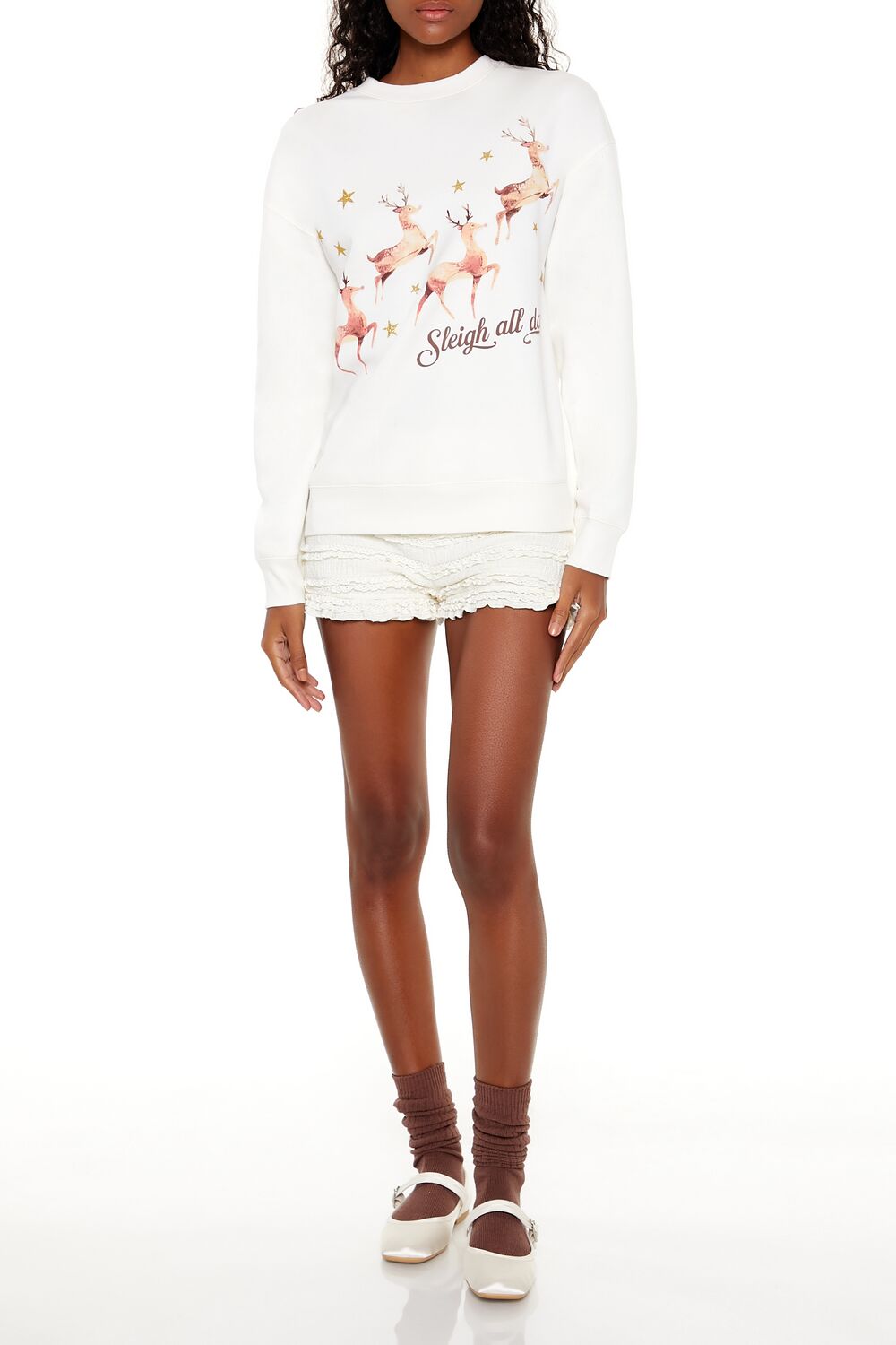  Forever 21 Sleigh All Day Reindeer Pullover - egret multi - Bonton