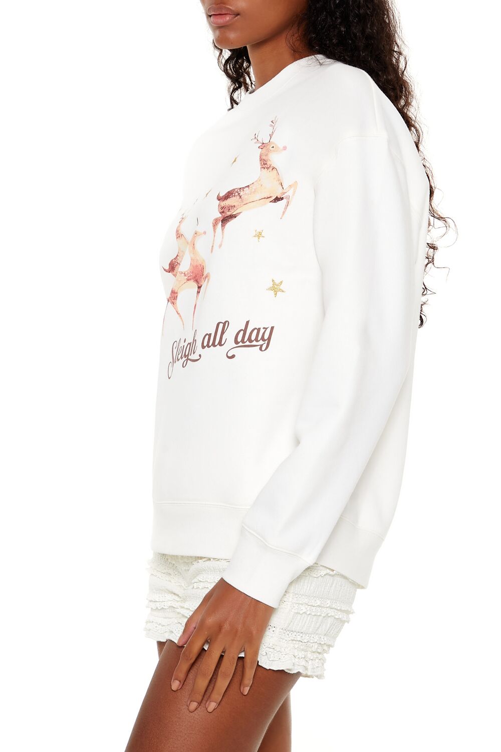  Forever 21 Sleigh All Day Reindeer Pullover - egret multi - Bonton