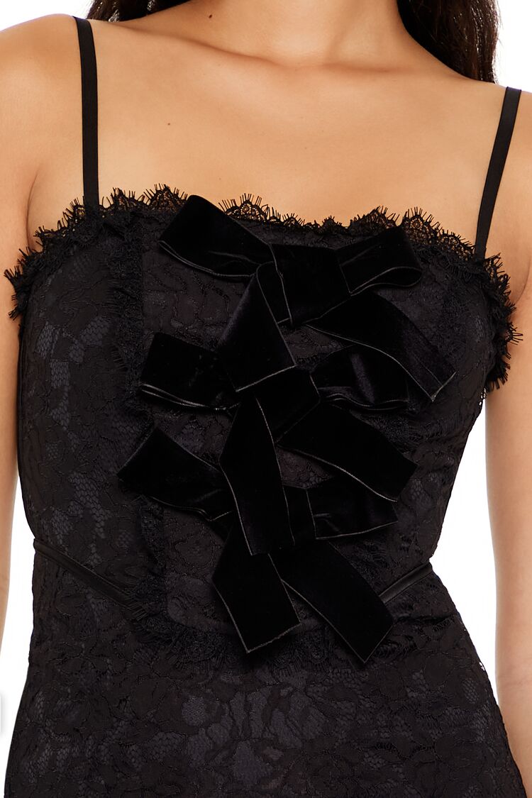  Forever 21 Eyelash Lace Bow Mini Dress - black-swatch - Bonton