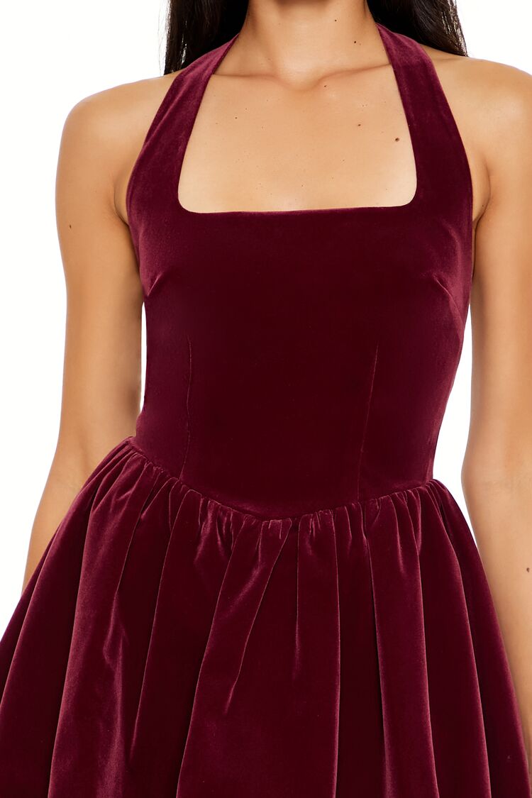  Forever 21 Halter Bubble-Hem Mini Dress - merlot-swatch - Bonton