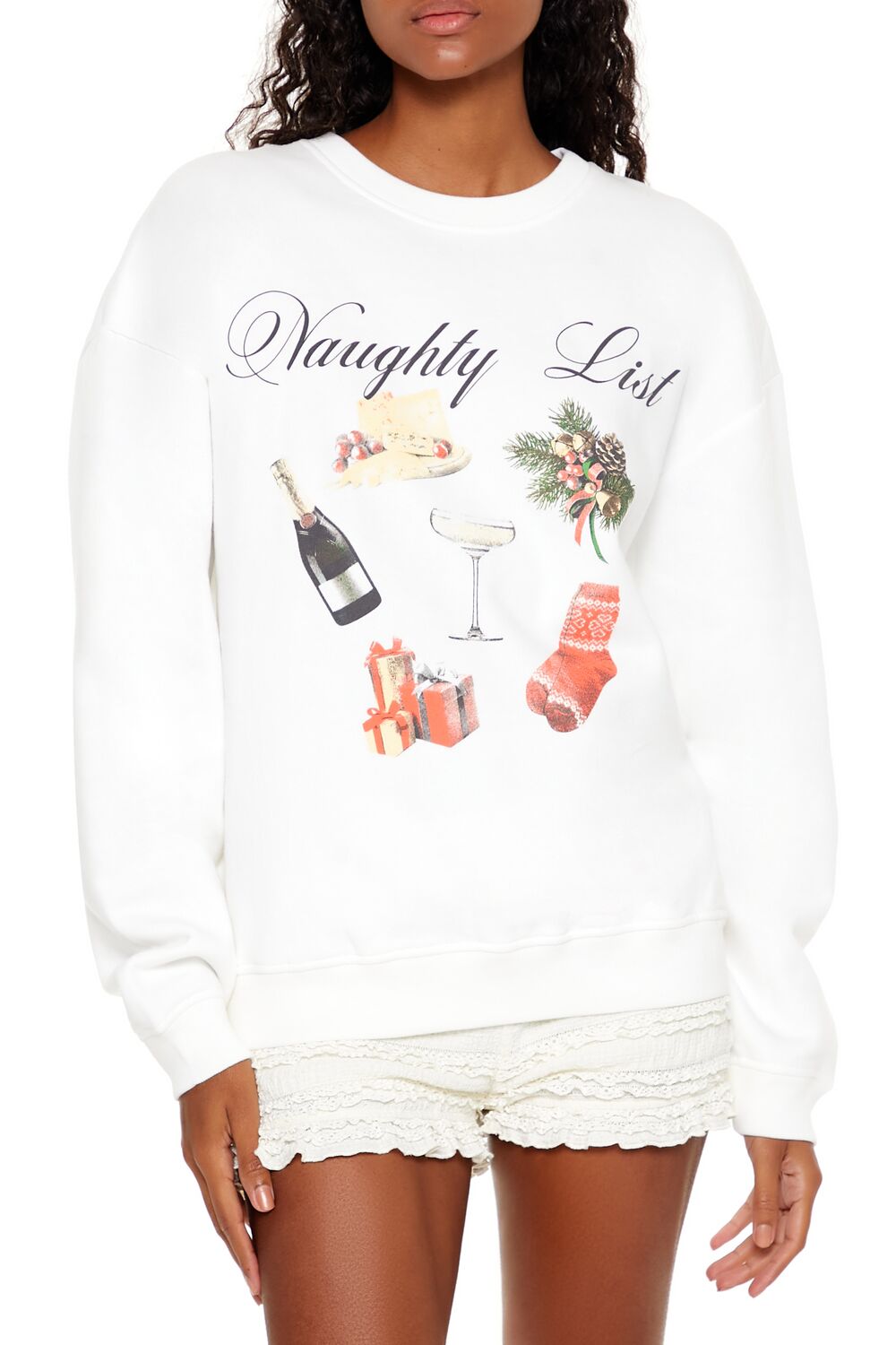 Forever 21 Naughty List Graphic Pullover - white mint - Bonton