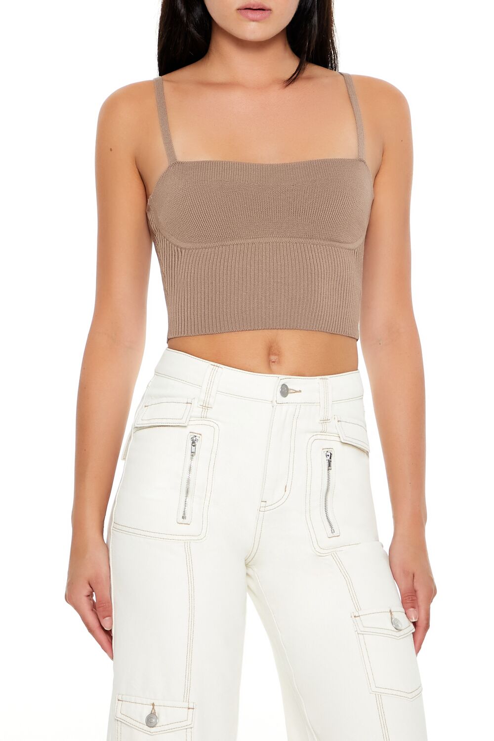  Forever 21 Sweater-Knit Cropped Cami - ivory - Bonton