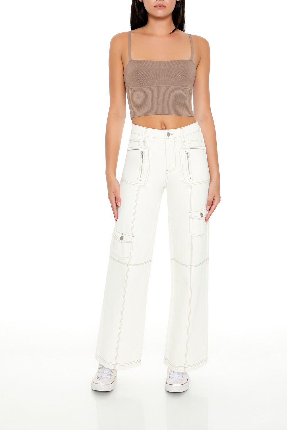  Forever 21 Sweater-Knit Cropped Cami - ivory - Bonton