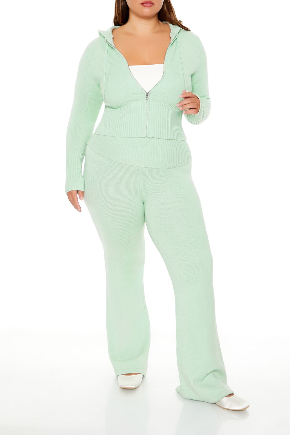  Forever 21 Plus Size Sweater-Knit Flare Pants - seafoam - Bonton
