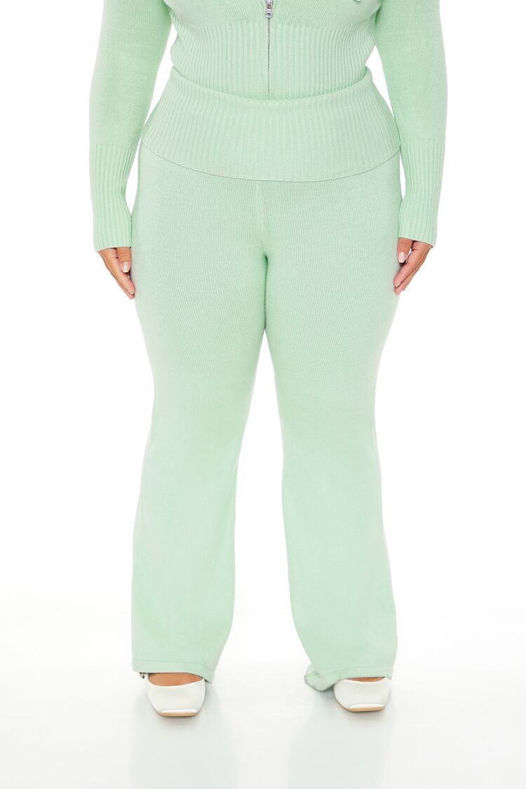  Forever 21 Plus Size Sweater-Knit Flare Pants - seafoam - Bonton