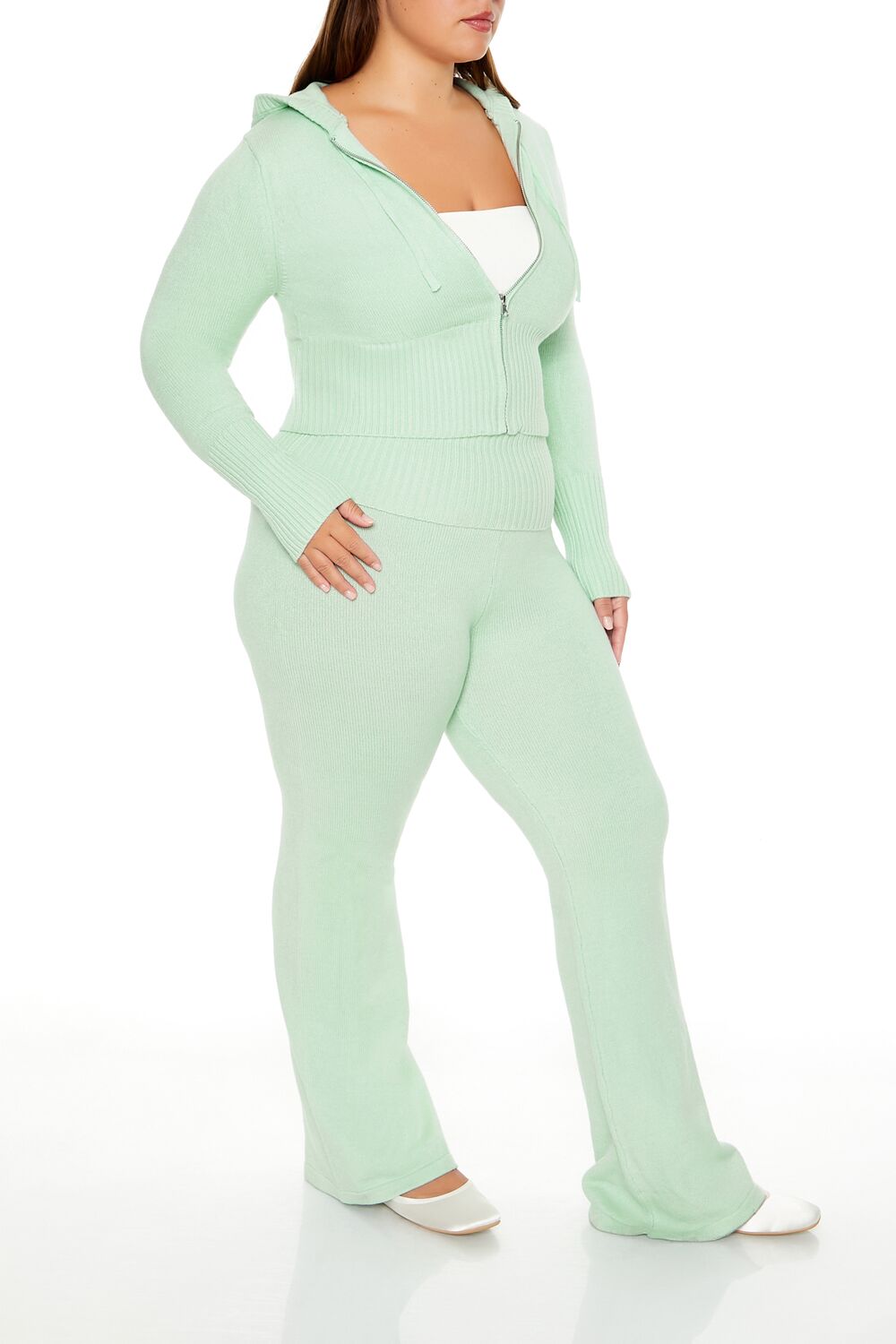  Forever 21 Plus Size Sweater-Knit Flare Pants - seafoam - Bonton