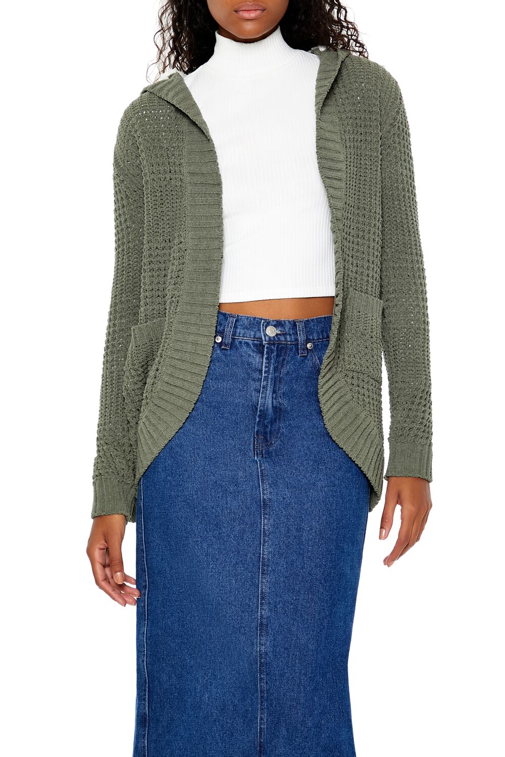  Forever 21 Hooded Open-Front Cardigan Sweater - green - Bonton