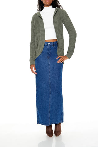 Hooded Open-Front Cardigan Sweater