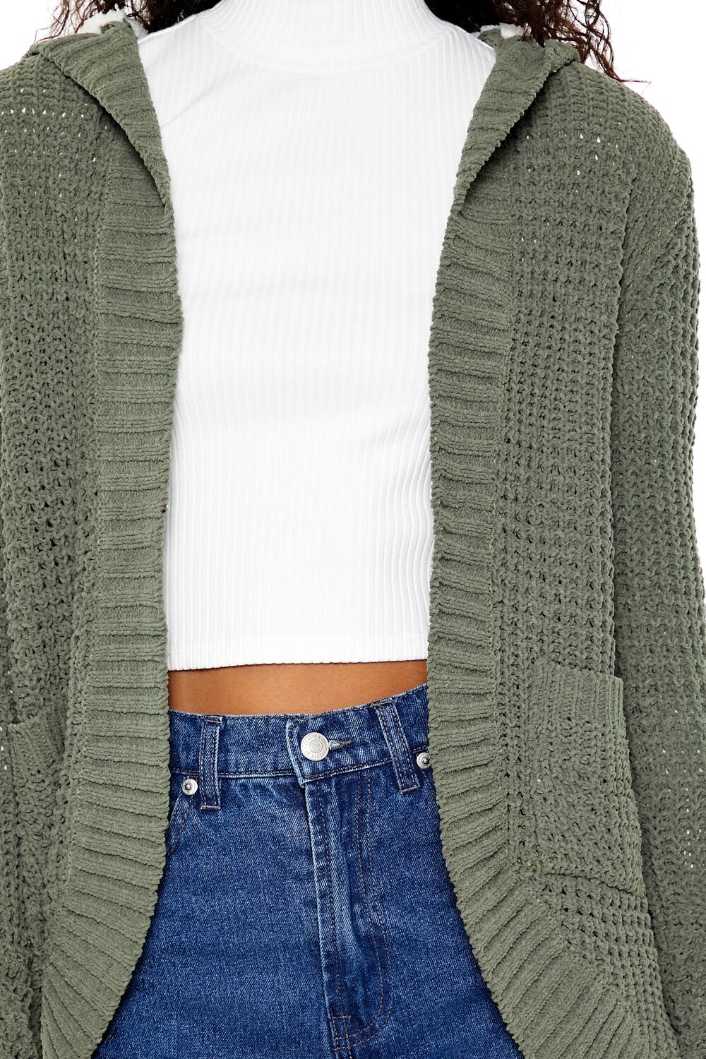  Forever 21 Hooded Open-Front Cardigan Sweater - green - Bonton