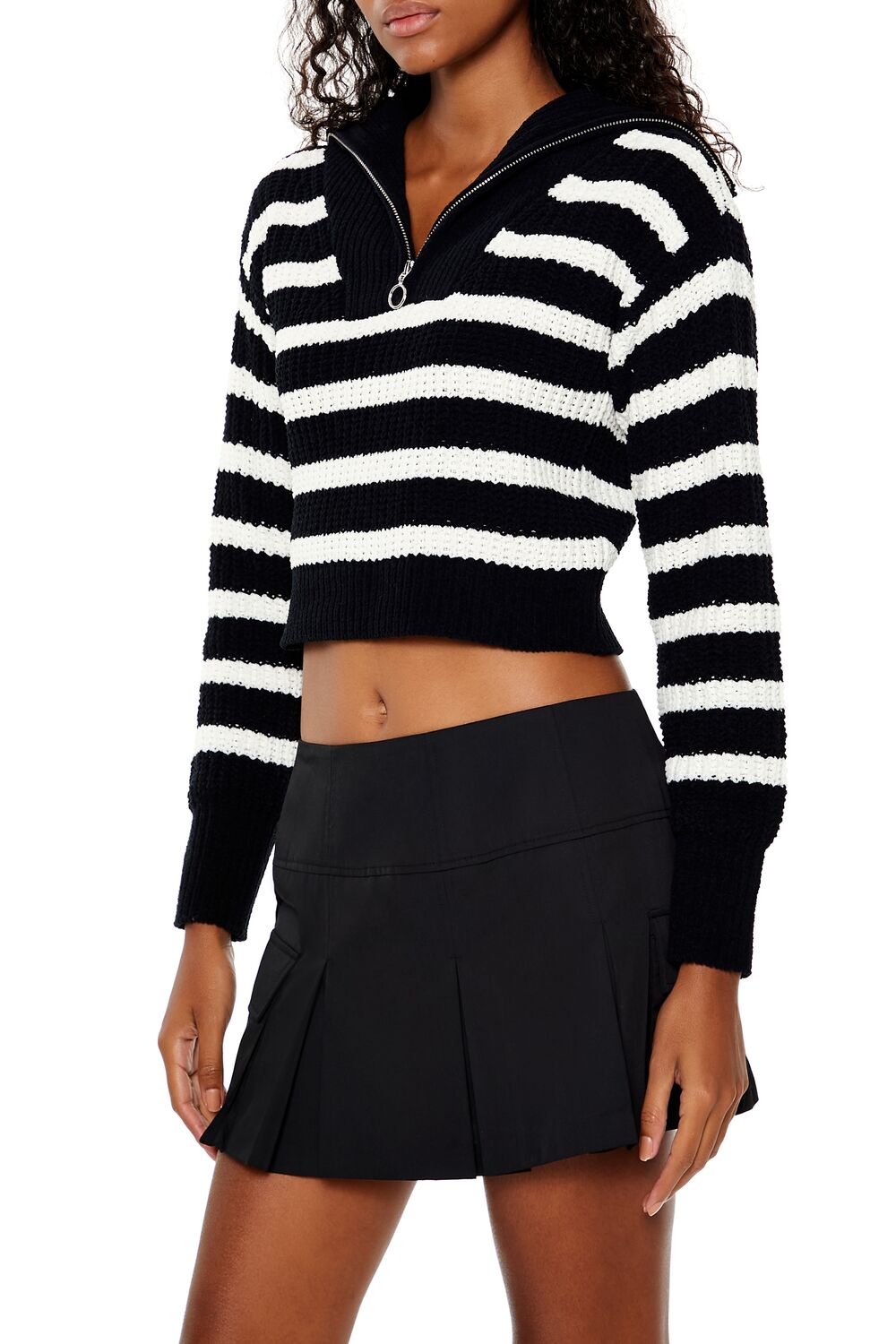  Forever 21 Striped Half-Zip Sweater - black white - Bonton