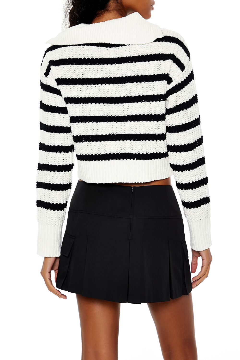  Forever 21 Striped Half-Zip Sweater - black white - Bonton