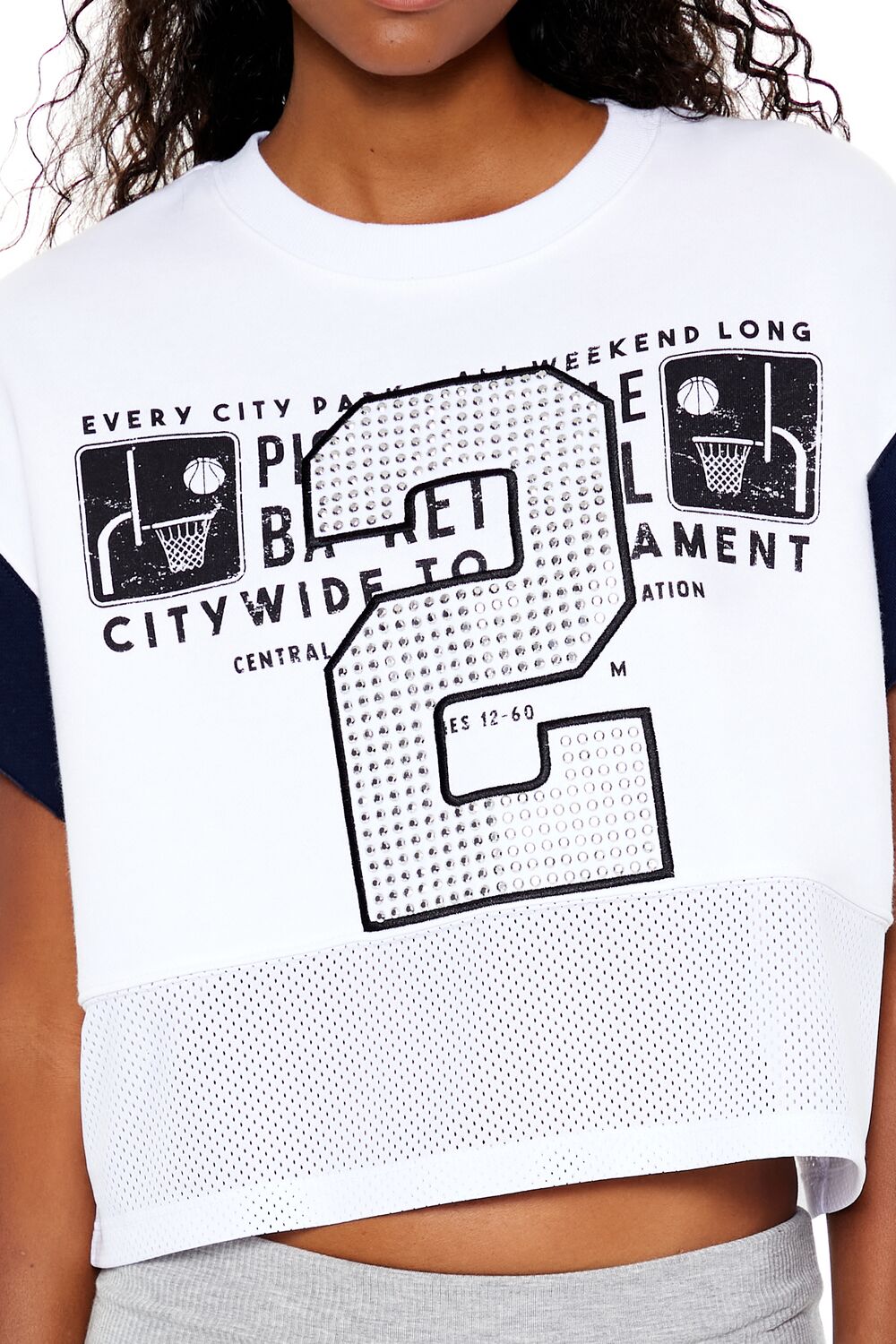  Forever 21 Fleece 2 Graphic Cropped Tee - white multi - Bonton