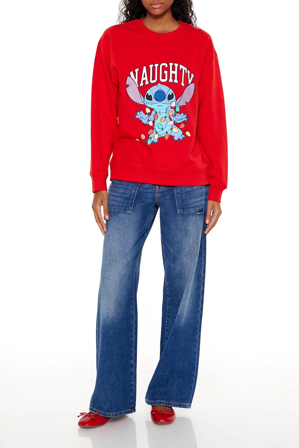  Forever 21 Naughty Stitch Pullover - red multi - Bonton