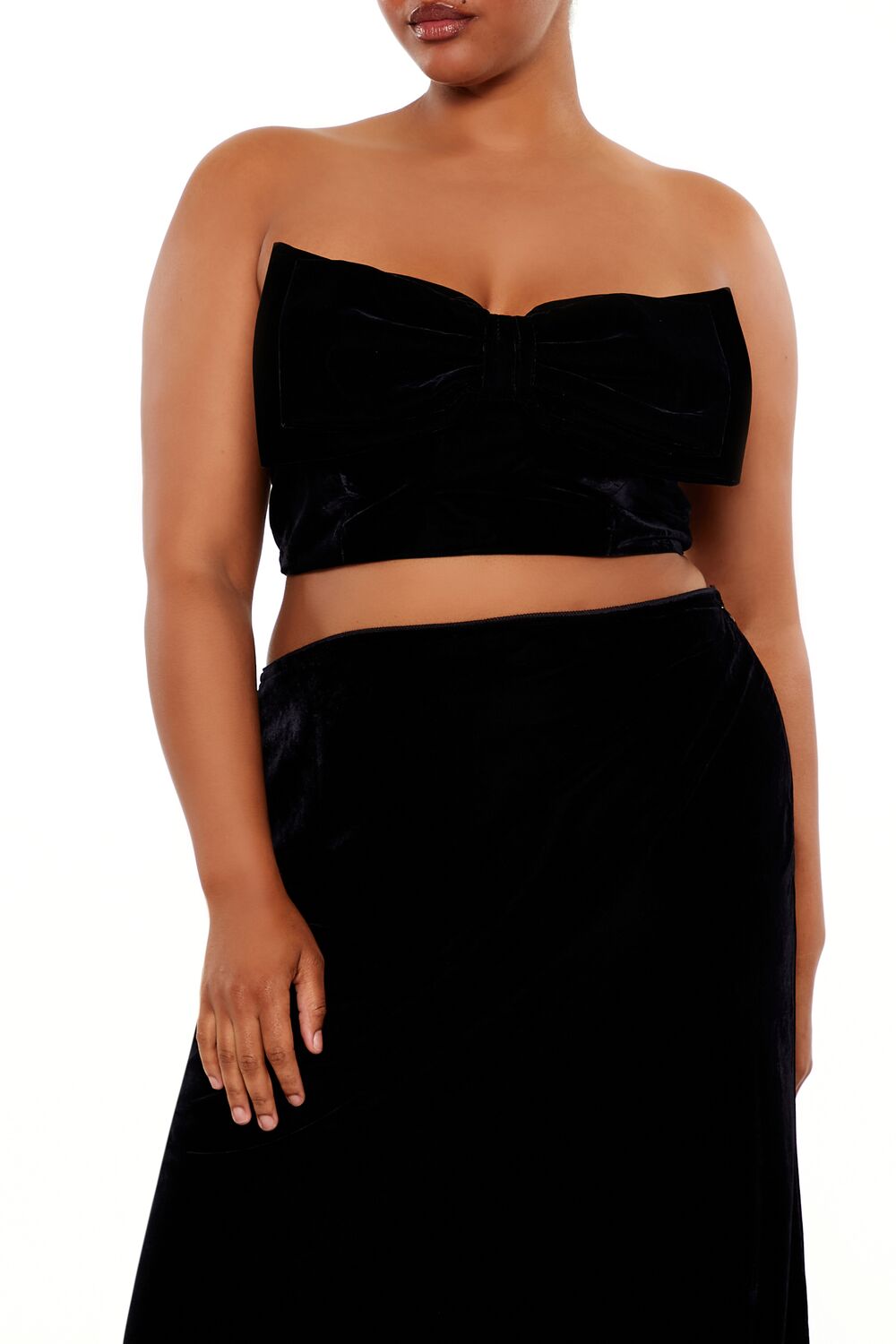  Forever 21 Plus Size Velvet Bow Tube Top - black - Bonton