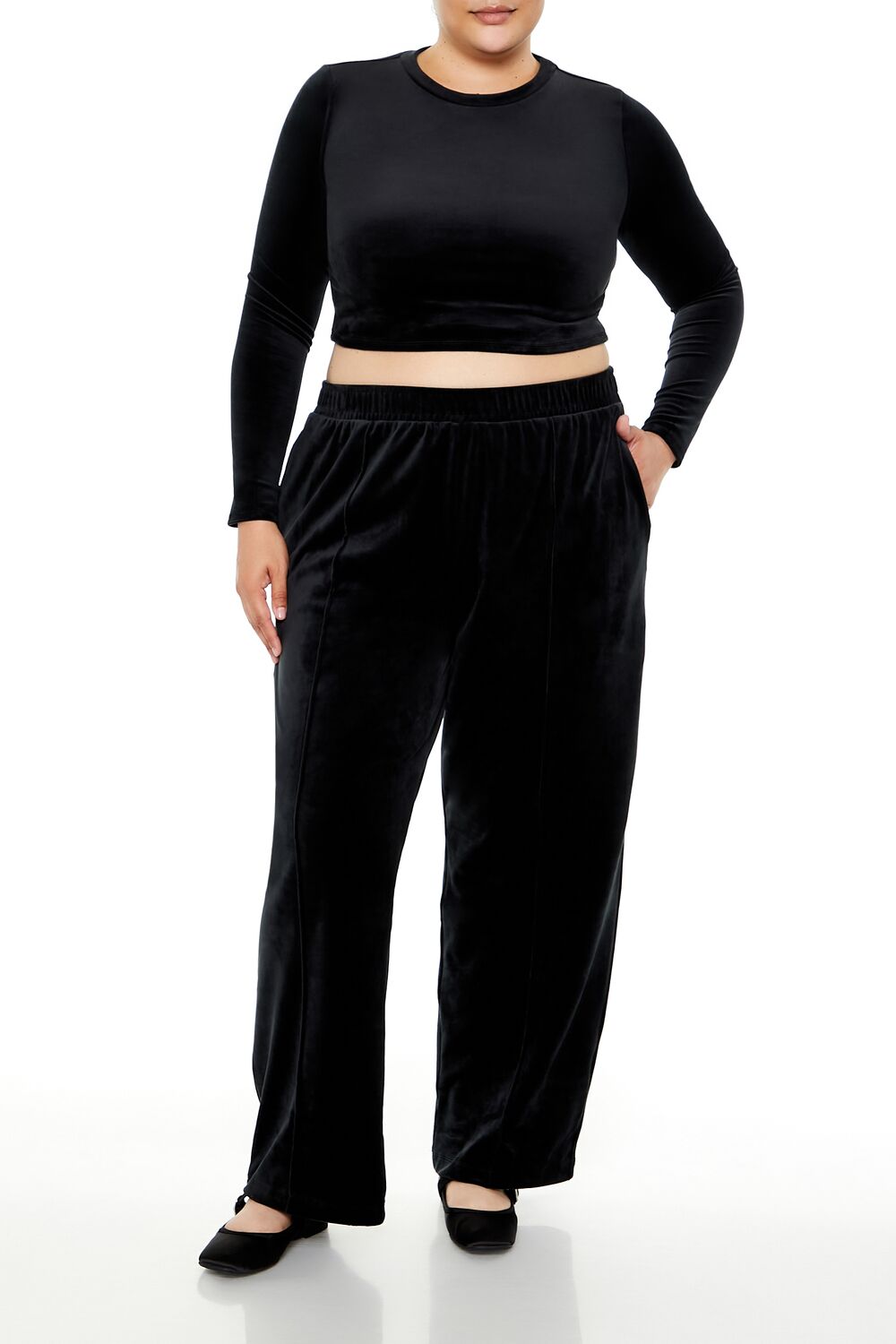  Forever 21 Plus Size Velour Crop Top - black - Bonton