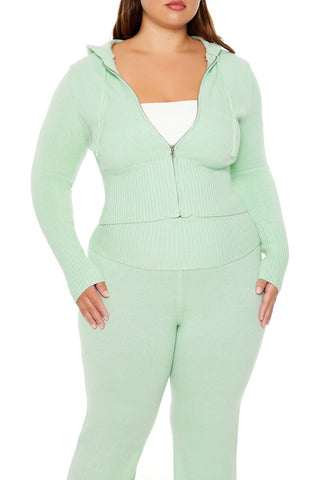 Plus Size Zip-Up Hooded Sweater