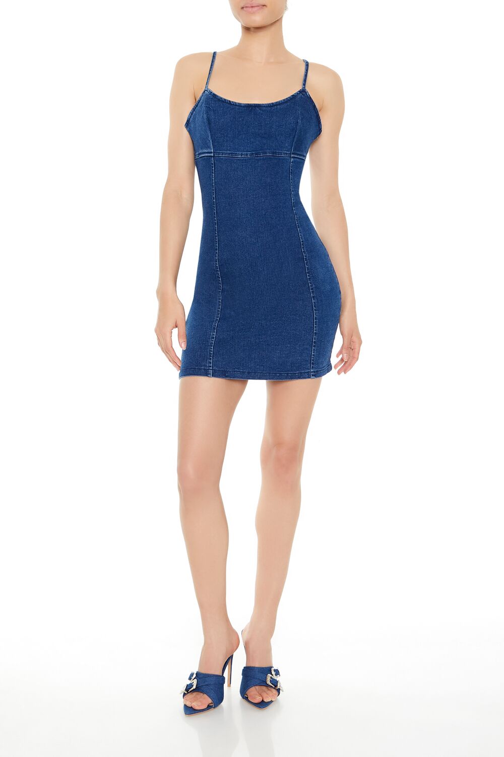  Forever 21 Bodycon Denim Cami Mini Dress - dark-denim - Bonton