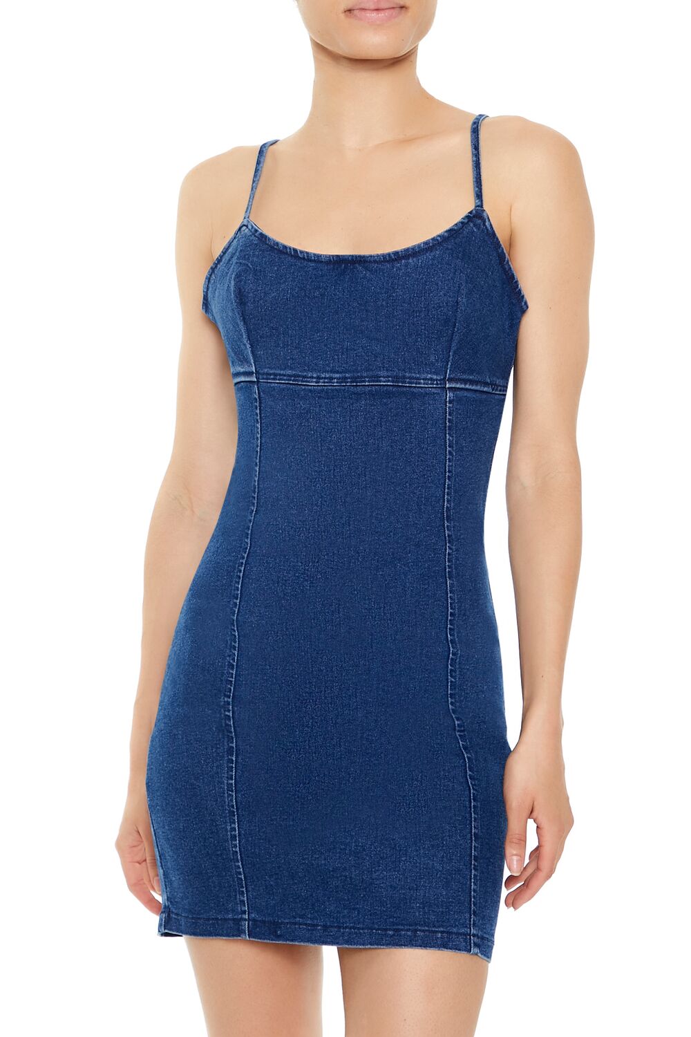 Forever 21 Bodycon Denim Cami Mini Dress - dark-denim - Bonton