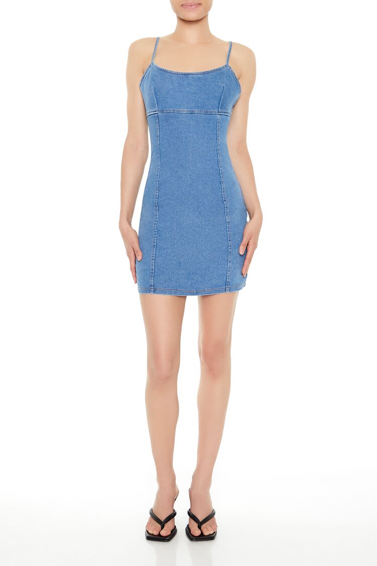  Forever 21 Bodycon Denim Cami Mini Dress - dark-denim - Bonton