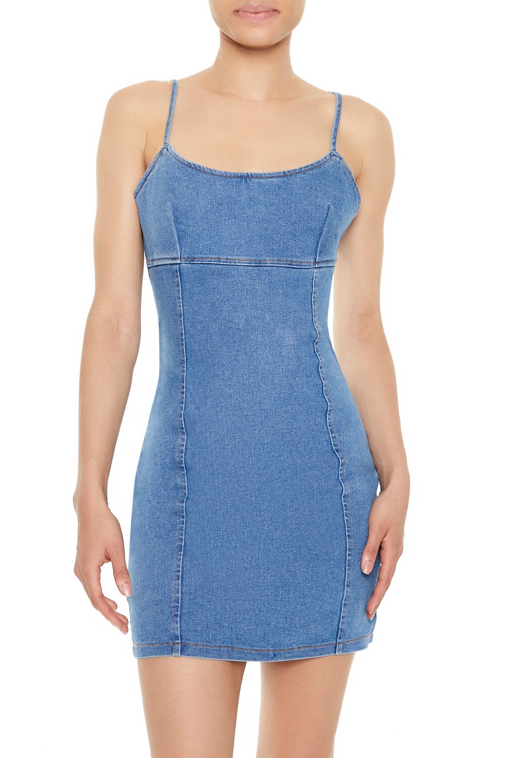  Forever 21 Bodycon Denim Cami Mini Dress - dark-denim - Bonton