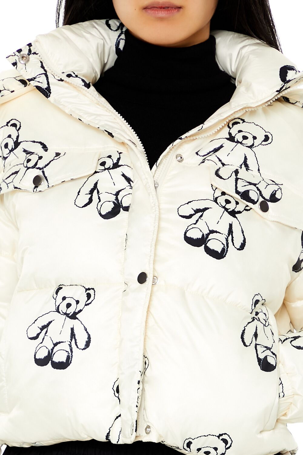  Forever 21 Teddy Bear Print Puffer Jacket - cream-multi - Bonton