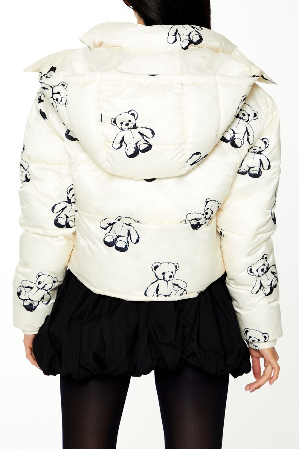  Forever 21 Teddy Bear Print Puffer Jacket - cream-multi - Bonton
