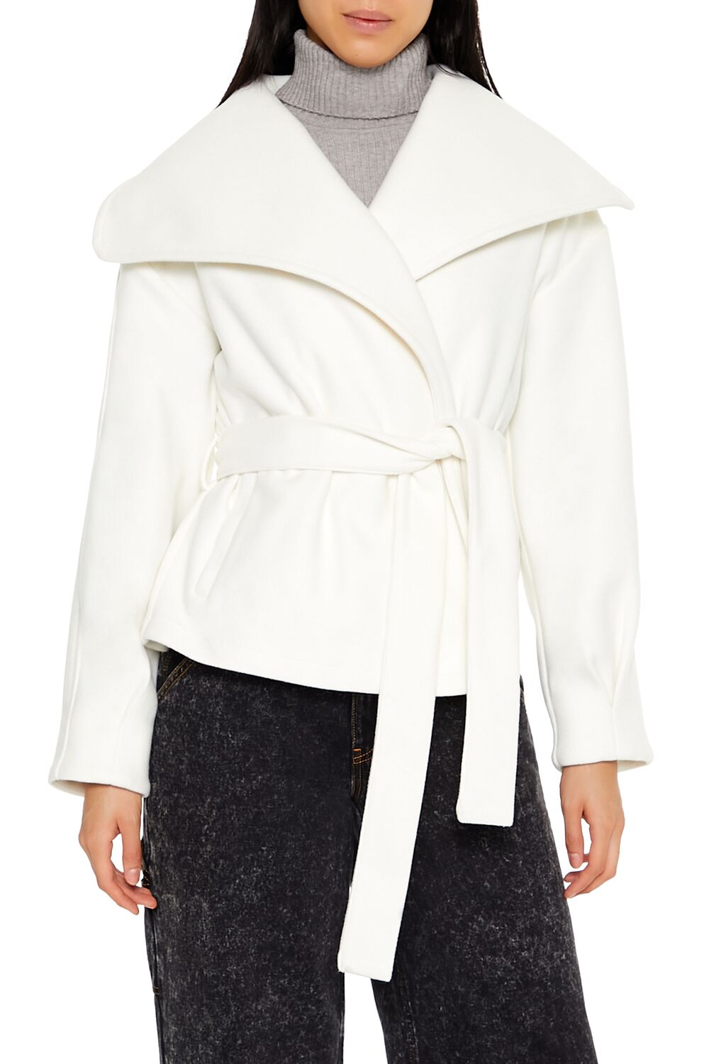  Forever 21 Brushed Tie-Waist Wrap Coat - egret-swatch - Bonton